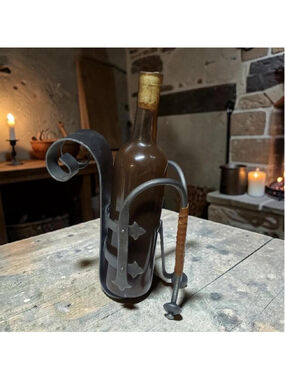 Antique 1900s arts & crafts era wrought iron gimbaled wine holder